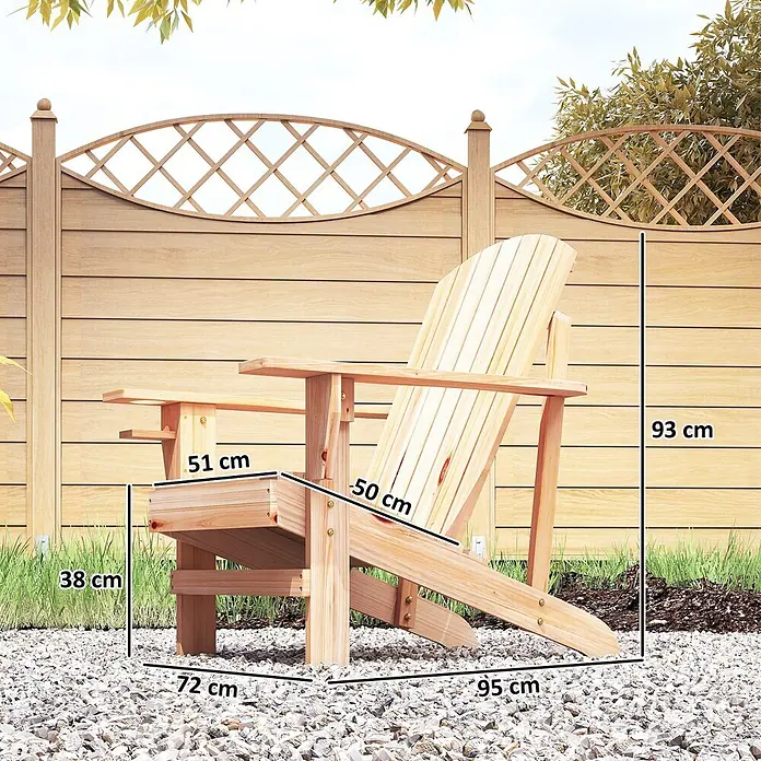 Outsunny Gartenstuhl Adirondack - Tannenholz, Naturfarbend, B x T x H: 95 x 95 x 93 cm - Heller Adirondack-Stuhl aus Holz im Garten mit Maßen: Höhe 93 cm, Sitzhöhe 38 cm, Tiefe 95 cm.