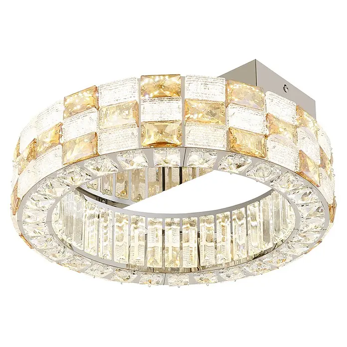 Globo LED-Deckenleuchte Lidia - 24 W - Runde Kristall-Deckenleuchte mit goldenen und klaren rechteckigen Kristallakzenten.