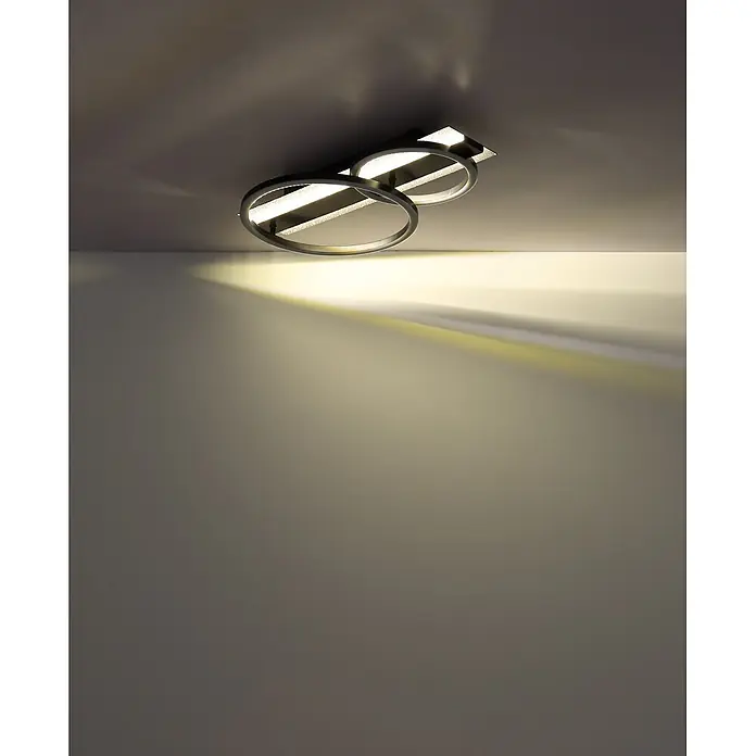 Globo LED-Deckenleuchte Norberto - 30 W, L x B x H: 482 x 300 x 88 mm - Moderne schwarze Deckenleuchte mit verbundenen Ringen und Stäben, die warmes Licht an die Wand wirft.