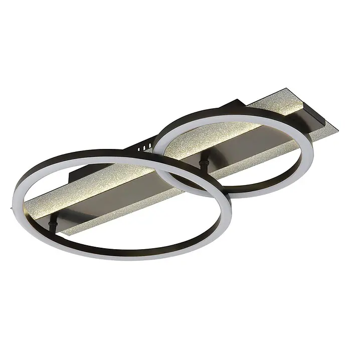 Globo LED-Deckenleuchte Norberto - 30 W, L x B x H: 482 x 300 x 88 mm - Moderne dunkle LED-Deckenleuchte aus Metall mit rechteckigem Sockel und zwei verschlungenen leuchtenden weißen Ringen.