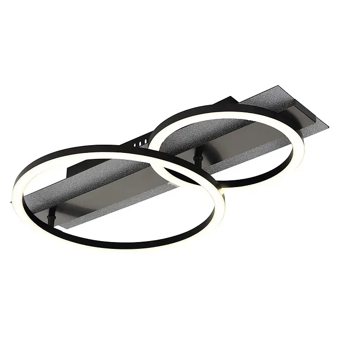 Globo LED-Deckenleuchte Norberto - 30 W, L x B x H: 482 x 300 x 88 mm - Moderne schwarze LED-Deckenleuchte mit zwei überlappenden Leuchtringen auf einer rechteckigen Basis.