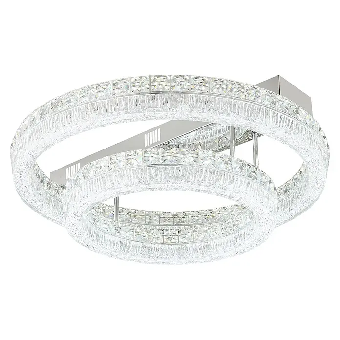 Globo LED-Deckenleuchte Laurel - 60 W, Warmweiß - Moderne Kristall-LED-Deckenleuchte mit mehreren Ringen und Chrom-Akzenten.