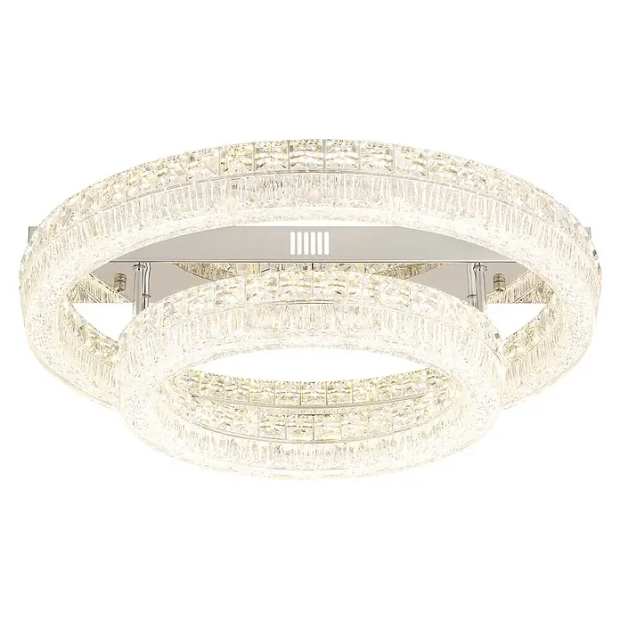 Globo LED-Deckenleuchte Laurel - 60 W, Warmweiß - Moderner mehrringiger Kristallleuchter mit Chromakzenten, funkelnd, ideal zur Deckenmontage.