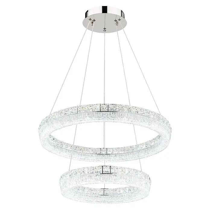 Globo LED-Pendelleuchte rund Laurel - 60 W, Warmweiß - Mehrstufiger runder Kristallkronleuchter mit Chrom-Deckenhalterung.