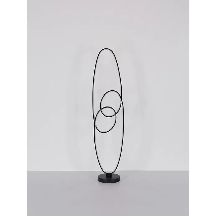 Globo LED-Deckenfluter Spira - 39 W, Höhe: 1.220 mm - Moderne schwarze LED-Stehleuchte mit verschlungenen ovalen Ringen auf rundem Fuß.