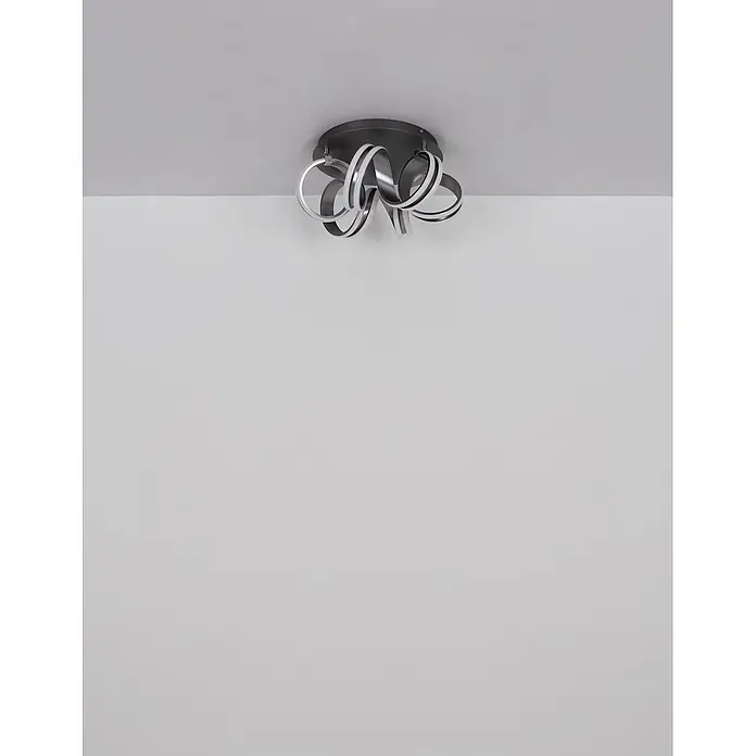 Globo LED-Deckenleuchte Kuni - 37,5 W - Moderne Deckenleuchte mit schwarzem Sockel und verschlungenen silbernen und weißen LED-Ringen.