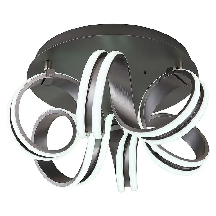 Globo LED-Deckenleuchte Kuni - 35 W - Moderne dunkelgraue LED-Deckenleuchte mit verschlungenen weißen Lichtstreifen.
