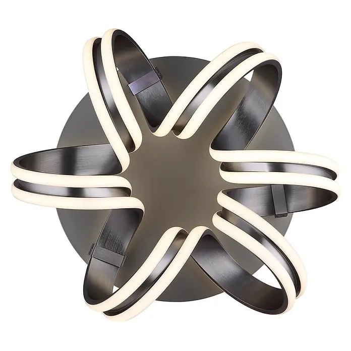 Globo LED-Deckenleuchte Kuni - 35 W - Moderne sternförmige LED-Deckenleuchte mit dunkelgrauen gebürsteten Metallbändern und leuchtenden weißen Lichtstreifen.