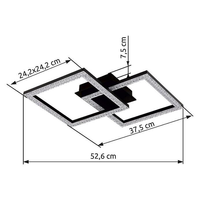 Globo LED stropna svjetiljka Sapena  (20 W, D x Š x V: 526 x 374 x 75 mm, Crna, Topla bijela) | BAUHAUS