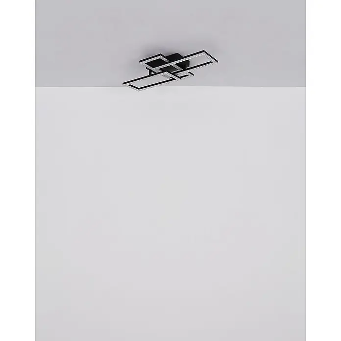 Globo Plafón LED Drew - 20 W, L x An x Al: 61,4 x 19,5 x 9 cm, Negro, Blanco cálido - Lámpara de techo negra moderna, diseño rectangular geométrico con detalles de cristal brillante.