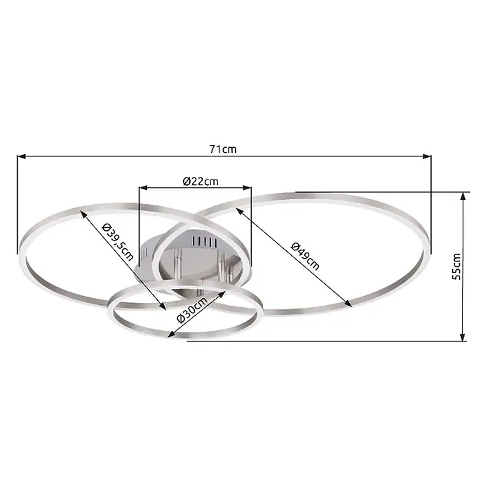 Globo LED-Deckenleuchte Munni - 40 W, L x B x H: 680 x 550 x 100 mm - Silberne Deckenleuchte mit mehreren verschlungenen Ringen.