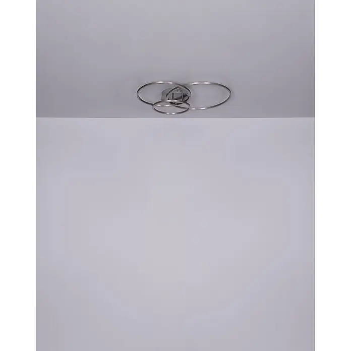 Globo LED-Deckenleuchte Munni - 40 W, L x B x H: 680 x 550 x 100 mm - Silberfarbene Deckenleuchte mit ineinander verschlungenen Metallringen.