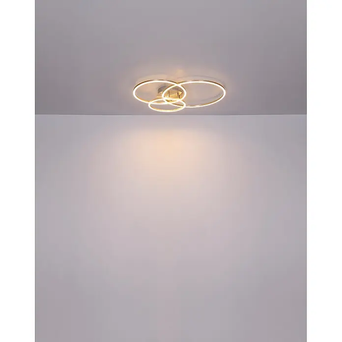 Globo LED-Deckenleuchte Munni - 40 W, L x B x H: 680 x 550 x 100 mm - Goldene LED-Deckenleuchte mit mehreren überlappenden Ringen, beleuchtet.