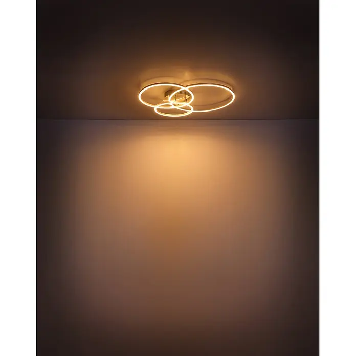 Globo LED-Deckenleuchte Munni - 40 W, L x B x H: 680 x 550 x 100 mm - Goldene LED-Deckenleuchte mit verschlungenen Ringen, wirft warmes Licht an die Wand.