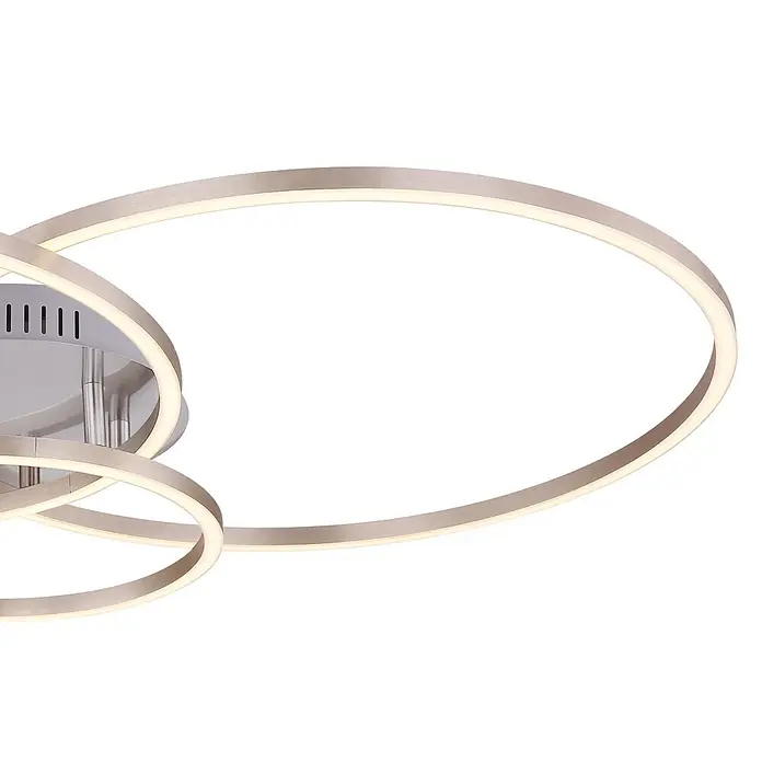 Globo LED-Deckenleuchte Munni - 40 W, L x B x H: 680 x 550 x 100 mm - Moderne Deckenleuchte aus gebürstetem Silber mit verschlungenen LED-Ringen.