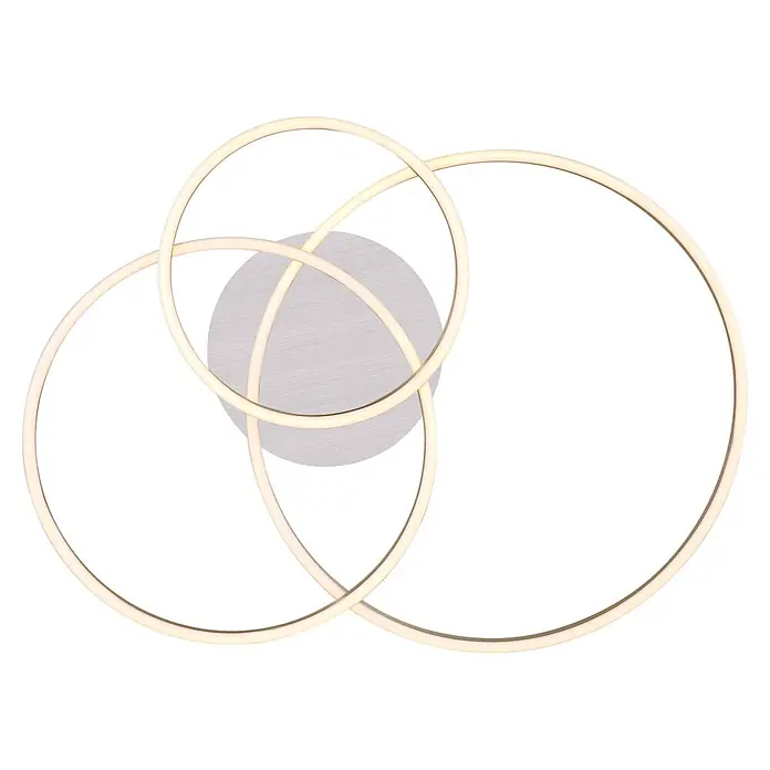 Globo LED-Deckenleuchte Munni - 40 W, L x B x H: 680 x 550 x 100 mm - Deckenleuchte mit drei ineinandergreifenden, beleuchteten Ringen und einer runden Metallbasis.