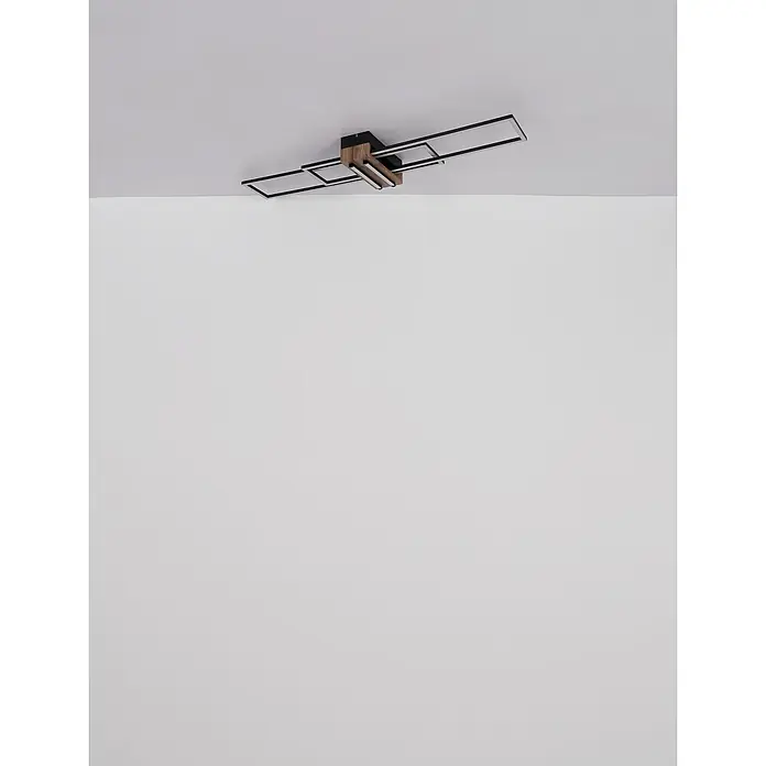 Globo LED-Deckenleuchte Dakari - 40 W, L x B x H: 1.000 x 250 x 97 mm - Moderne Deckenleuchte mit schwarzen Rechteckrahmen, Holzakzent und integrierter LED-Beleuchtung.
