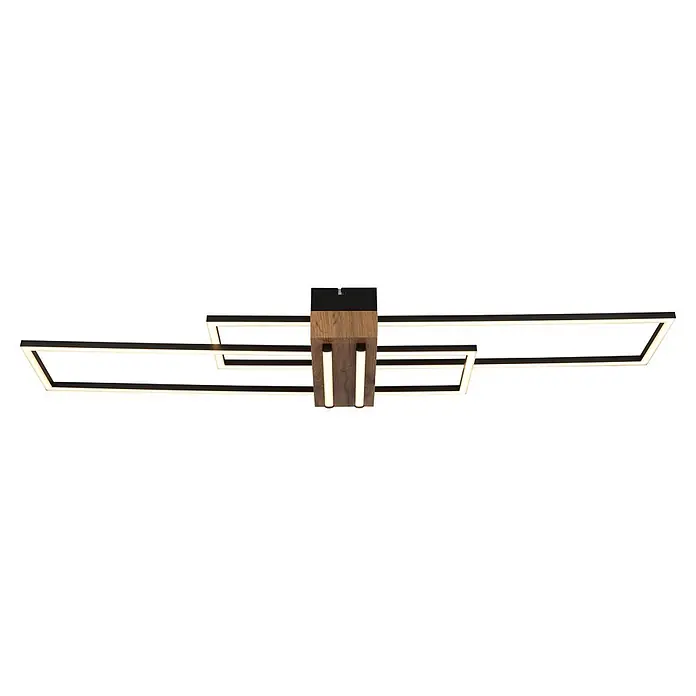 Globo LED-Deckenleuchte Dakari - 40 W, L x B x H: 1.000 x 250 x 97 mm - Moderne schwarze und hölzerne geometrische Pendelleuchte mit integrierter LED-Beleuchtung.