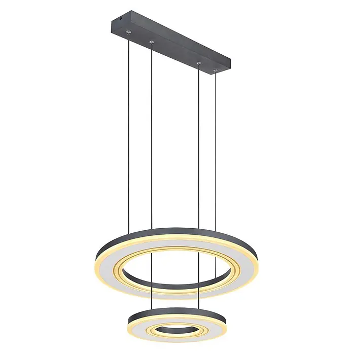 Globo LED-Pendelleuchte Blasius - 50 W, Ø x H: 50 x 120 cm - Moderne dunkelgraue rechteckige und runde LED-Pendelleuchte, von der Decke hängend.