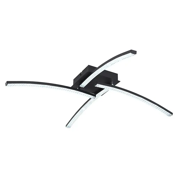 Globo LED-Deckenleuchte Jules - 24 W, L x B x H: 690 x 690 x 105 mm - Moderne schwarze LED-Deckenleuchte mit vier geschwungenen Armen und funkelnden Diffusoren.