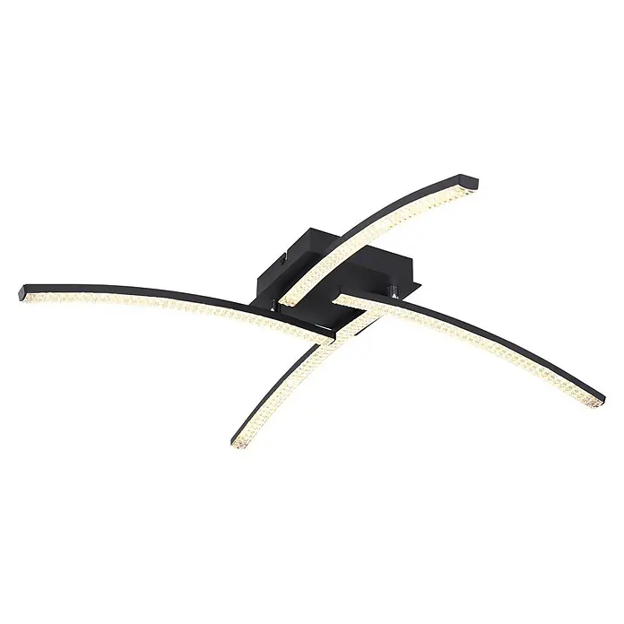 Globo LED-Deckenleuchte Jules - 24 W, L x B x H: 690 x 690 x 105 mm - Moderne schwarze Deckenleuchte mit mehreren geschwungenen, beleuchteten Armen und kristallähnlicher Textur.
