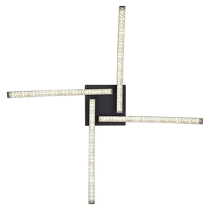 Globo LED-Deckenleuchte Jules - 24 W, L x B x H: 690 x 690 x 105 mm - Moderne schwarze Deckenleuchte mit vier beleuchteten, kristallverzierten Armen in Propellerform.