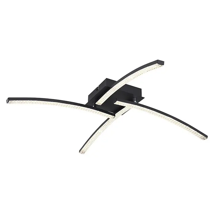 Globo LED-Deckenleuchte Jules - 24 W, L x B x H: 690 x 690 x 105 mm - Moderne schwarze LED-Deckenleuchte mit vier geschwungenen, beleuchteten Armen und strukturierten Diffusoren.