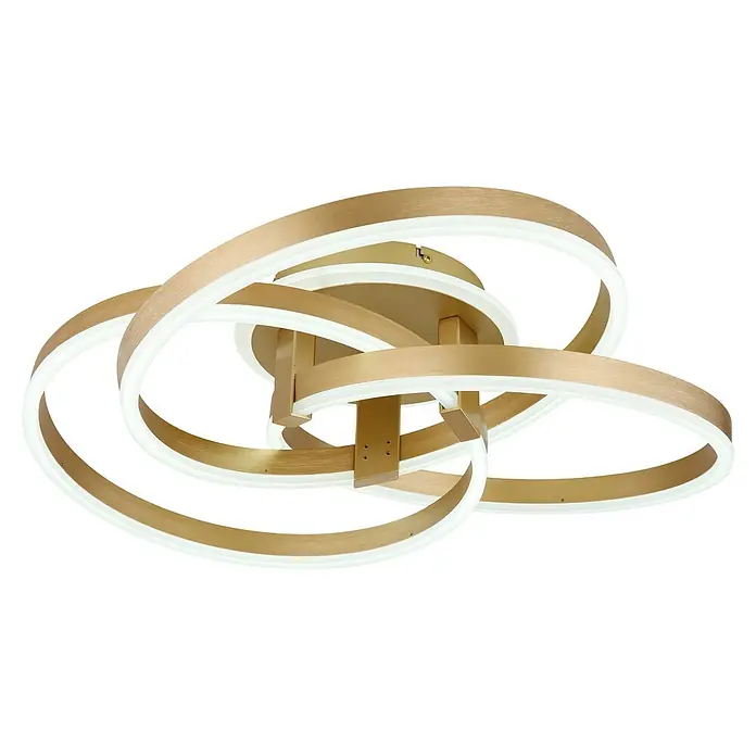 Globo LED-Deckenleuchte Herwig - 56 W, L x B x H: 600 x 575 x 200 mm - Goldene LED-Deckenleuchte mit verschlungenen Ringen.