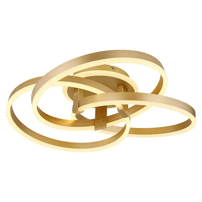 Globo LED-Deckenleuchte Herwig - 56 W, L x B x H: 600 x 575 x 200 mm - Moderne LED-Deckenleuchte in gebürstetem Gold mit verschlungenen Ringen.