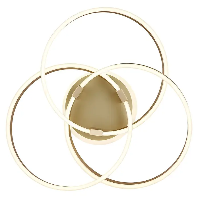 Globo LED-Deckenleuchte Herwig - 56 W, L x B x H: 600 x 575 x 200 mm - Moderne Deckenleuchte mit drei ineinandergreifenden, goldfarbenen Ringen und warmweißer Beleuchtung.