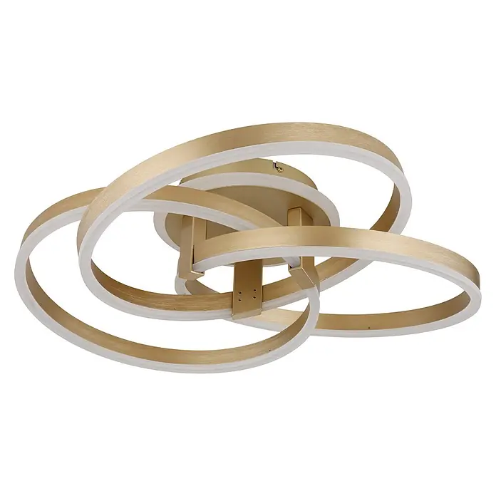 Globo LED-Deckenleuchte Herwig - 56 W, L x B x H: 600 x 575 x 200 mm - Moderne goldene Deckenleuchte mit ineinandergreifenden Ringen und integrierten weißen LED-Streifen.
