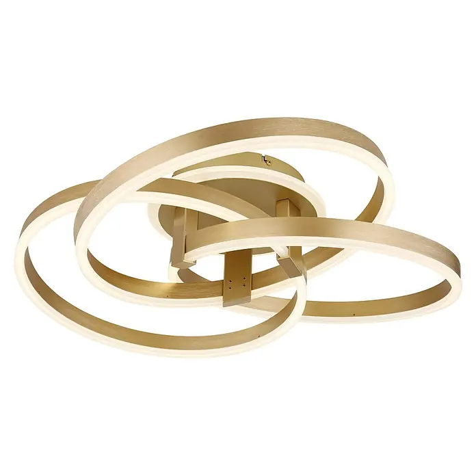 Globo LED-Deckenleuchte Herwig - 56 W, L x B x H: 600 x 575 x 200 mm - Moderne goldene LED-Deckenleuchte mit miteinander verbundenen Ringen und integrierten weißen Lichtstreifen.