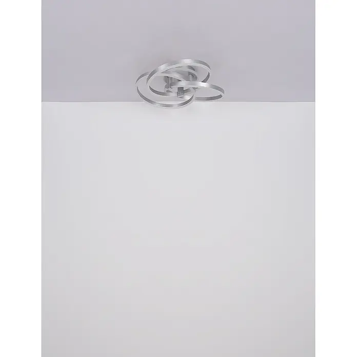 Globo LED-Deckenleuchte Herwig - 56 W, L x B x H: 600 x 575 x 200 mm - Moderne silberne LED-Deckenleuchte aus gebürstetem Aluminium mit ineinander verschlungenen Ringen.