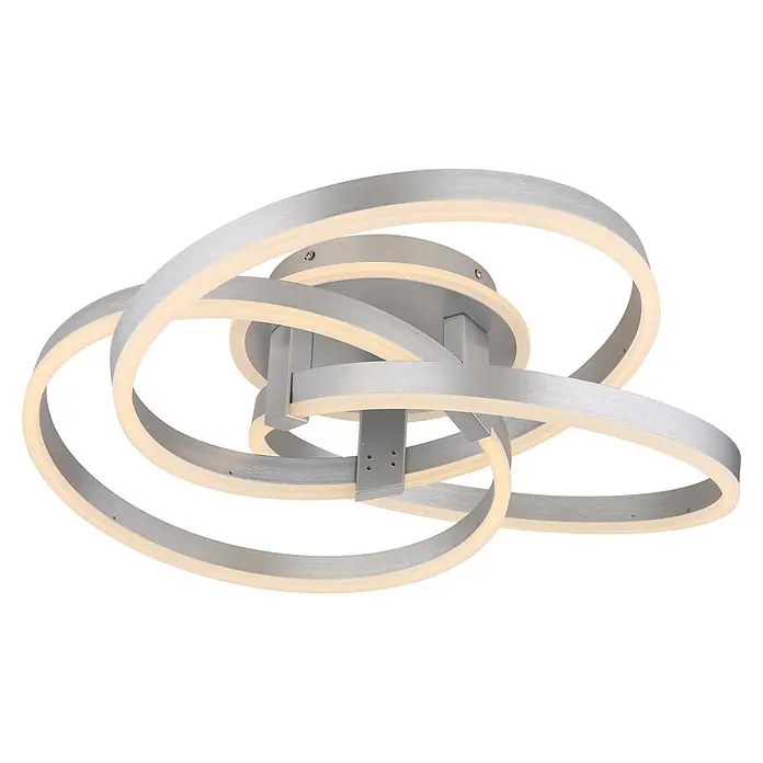 Globo LED-Deckenleuchte Herwig - 56 W, L x B x H: 600 x 575 x 200 mm - Moderne Deckenleuchte mit verschlungenen Ringen aus gebürstetem Aluminium und integrierter warmer LED-Beleuchtung.