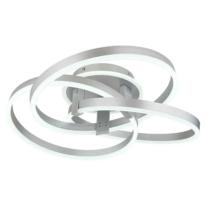 Globo LED-Deckenleuchte Herwig - 56 W, L x B x H: 600 x 575 x 200 mm - Moderne Deckenleuchte aus gebürstetem Silber mit ineinander verschlungenen beleuchteten Ringen.