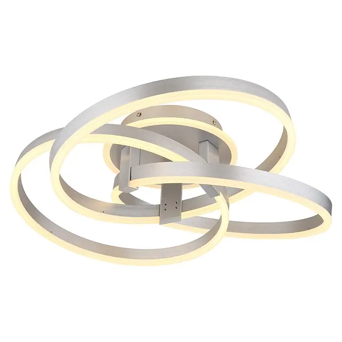 Globo LED-Deckenleuchte Herwig - 56 W, L x B x H: 600 x 575 x 200 mm - Moderne LED-Deckenleuchte mit verschlungenen Ringen aus gebürstetem Silber.