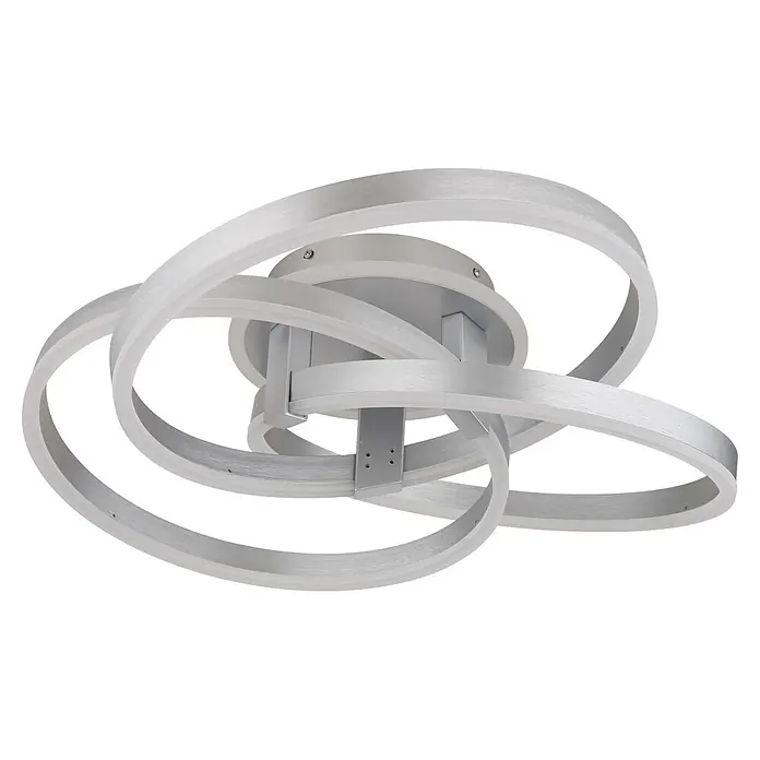 Globo LED-Deckenleuchte Herwig - 56 W, L x B x H: 600 x 575 x 200 mm - Moderne LED-Deckenleuchte mit gebürstetem Silber-Finish und ineinandergreifenden Ringen.