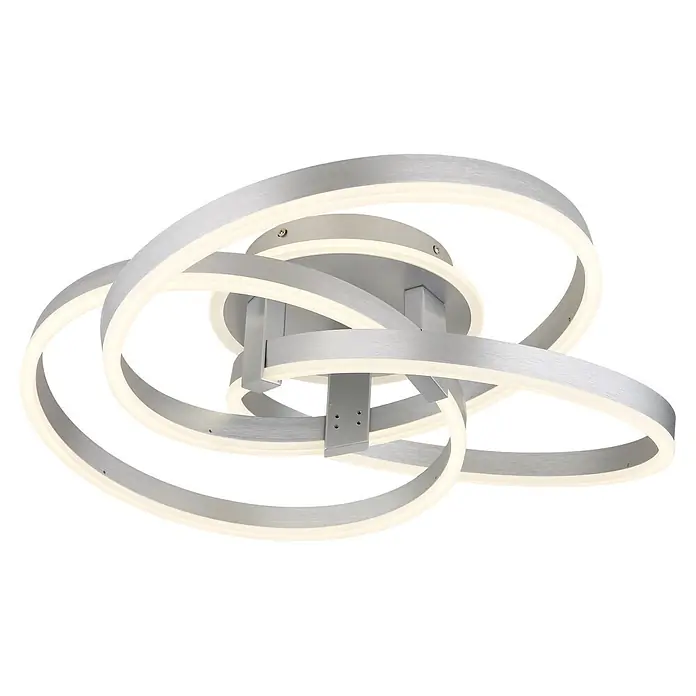 Globo LED-Deckenleuchte Herwig - 56 W, L x B x H: 600 x 575 x 200 mm - Modernes Deckenlicht aus verschlungenen silbernen, gebürsteten Metallringen mit integrierten LED-Leuchten.