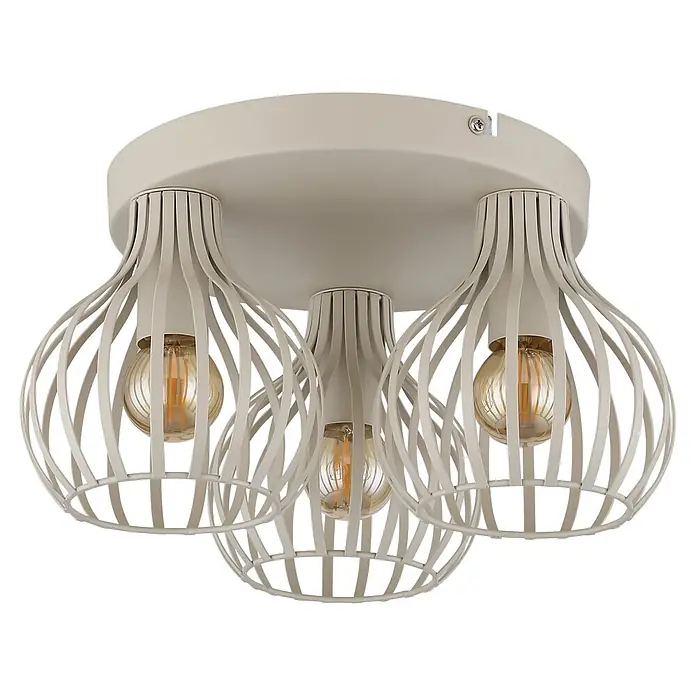 Globo Deckenleuchte Mateo - 40 W, Ø x H: 31 x 16,5 cm, E14 - Weiße dreiflammige Deckenleuchte mit gewellten Metallschirmen und dekorativen Filamentbirnen.