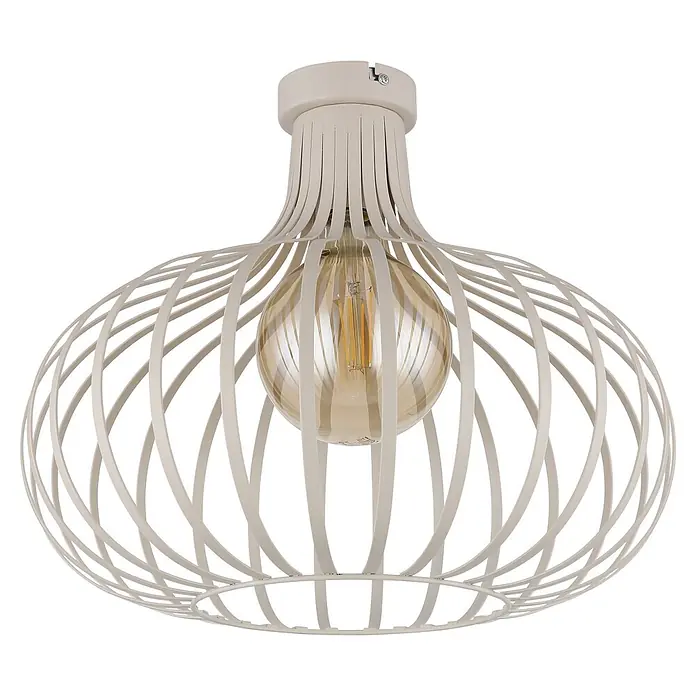 Globo Deckenleuchte Mateo - 60 W, Ø x H: 40 x 35 cm, E27 - Weiße Deckenleuchte aus Metallkäfig mit freiliegender Vintage-LED-Glühbirne.