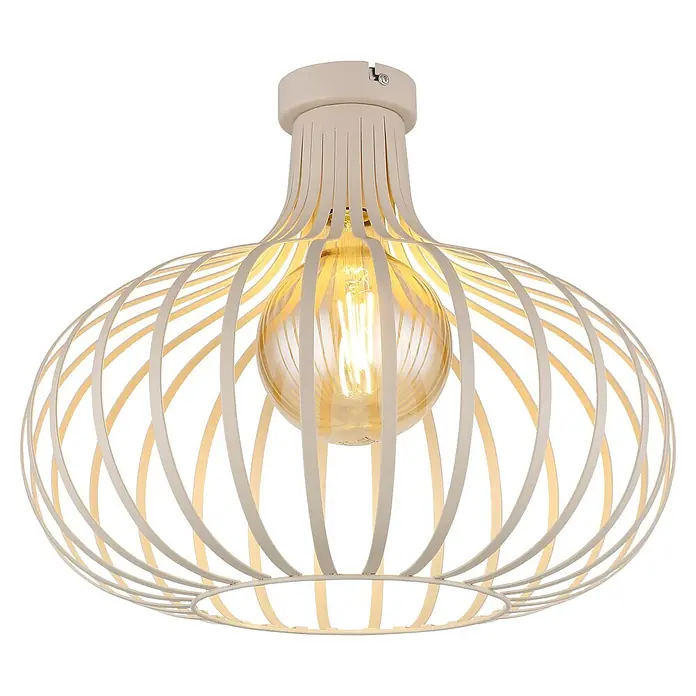 Globo Deckenleuchte Mateo - 60 W, Ø x H: 40 x 35 cm, E27 - Creme-farbene Metall-Deckenleuchte mit offener Lamellenstruktur und beleuchteter Filamentbirne.