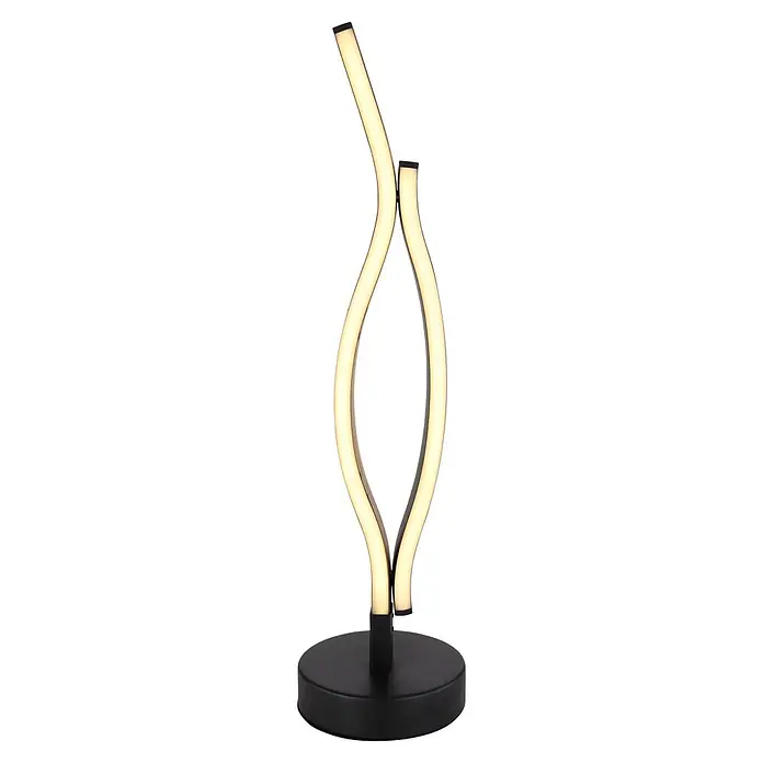 Globo LED-Tischleuchte Geronimo - 12 W, Höhe: 470 mm, Warmweiß - Moderne schwarze Tischleuchte mit zwei geschwungenen, leuchtenden Lichtstreifen auf rundem Fuß.