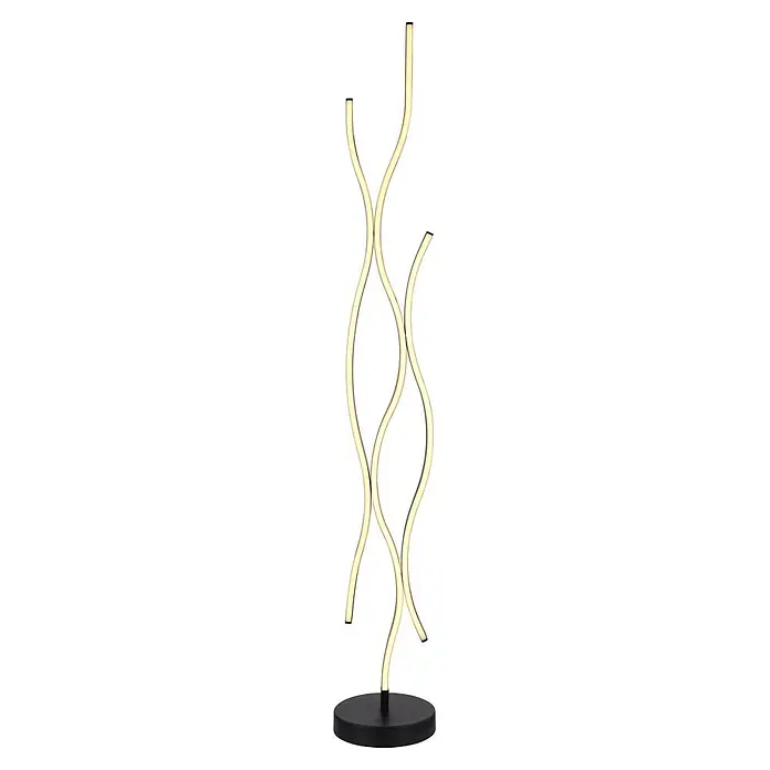 Globo LED-Deckenfluter Geronimo - 28 W, Höhe: 1.350 mm - Moderne schwarze Stehleuchte mit drei gewellten, beleuchteten Lichtstreifen.