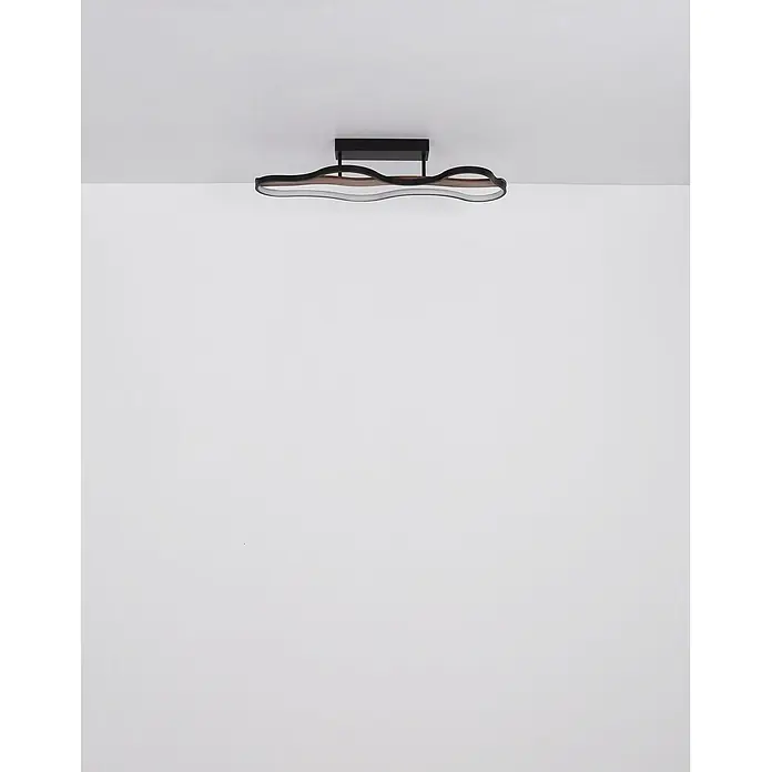 Globo LED-Deckenleuchte Bezzy - 30 W, L x B x H: 806 x 290 x 150 mm, Warmweiß - Moderne schwarze Deckenleuchte mit wellenförmigem Design und Holzelement.