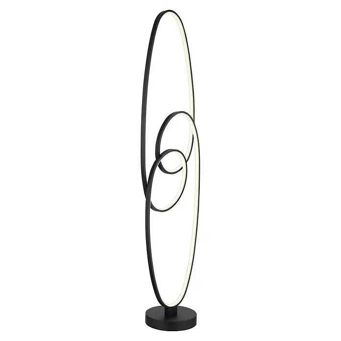 Globo LED-Deckenfluter Spira - 39 W, Höhe: 1.220 mm - Schwarze LED-Stehleuchte mit zwei ineinandergreifenden ovalen Lichtringen auf rundem Sockel.
