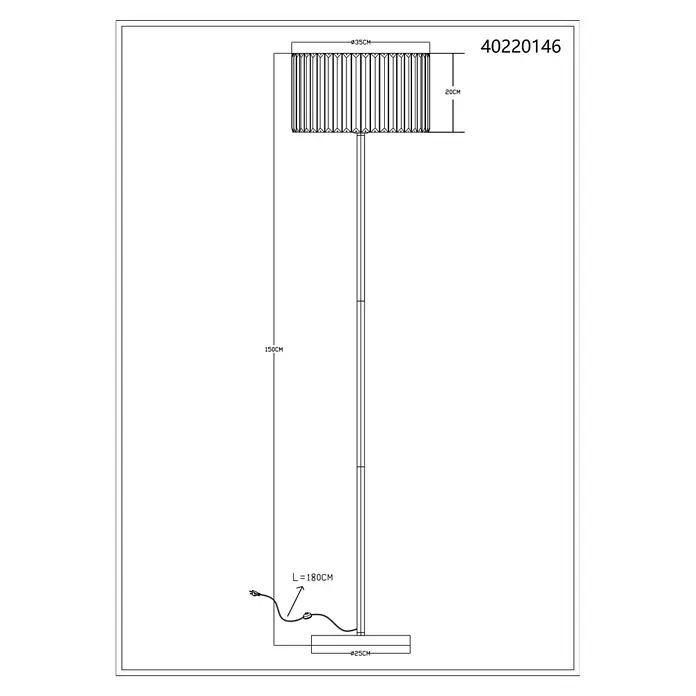 Globo Stehleuchte Run - 60 W, Höhe: 150 cm, E27 - Hohe Stehlampe, 150cm hoch, mit einem 35cm gerippten Schirm und 25cm Fuß. Inklusive 180cm Netzkabel.