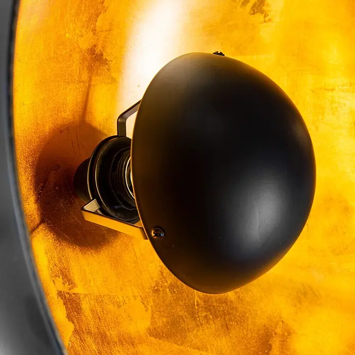 Globo Stehleuchte Timo - 40 W, Höhe: 152,6 cm, E27 - Schwarze Metallleuchte mit goldener, strukturierter Reflektorinnenseite.