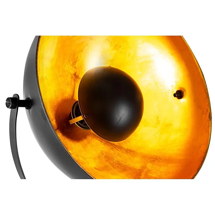 Globo Stehleuchte Timo - 40 W, Höhe: 152,6 cm, E27 - Schwarze Lampe mit texturierter goldener Innenseite und schwarzer Glühbirne.