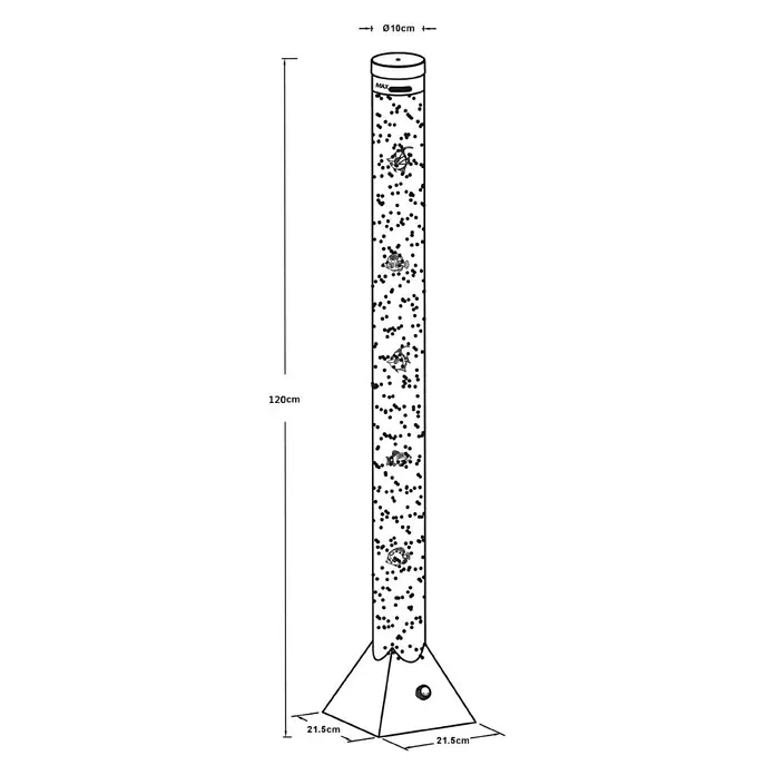 Globo LED-Stehleuchte Mendoza - 0,06 W, Höhe: 1.200 mm - Hohe zylindrische Blasensäule, 120 cm hoch, mit schwimmenden Fischen, Blasen und konischem Sockel, Ø10 cm.