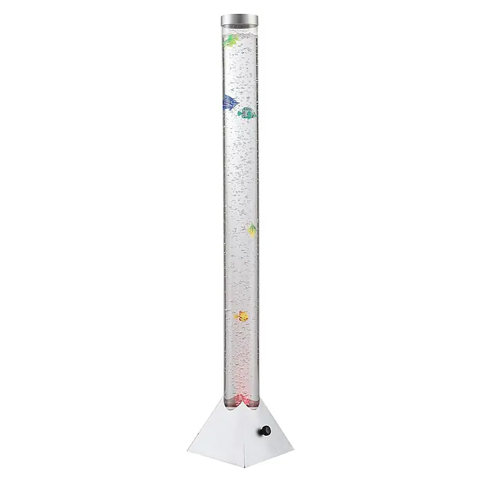 Globo LED-Stehleuchte Mendoza - 0,06 W, Höhe: 1.200 mm - Hohe Blasenlampe mit schwimmenden Zierfischen und weißem Sockel.